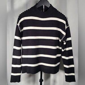 Tahari Black and White Striped Turtleneck Sweater